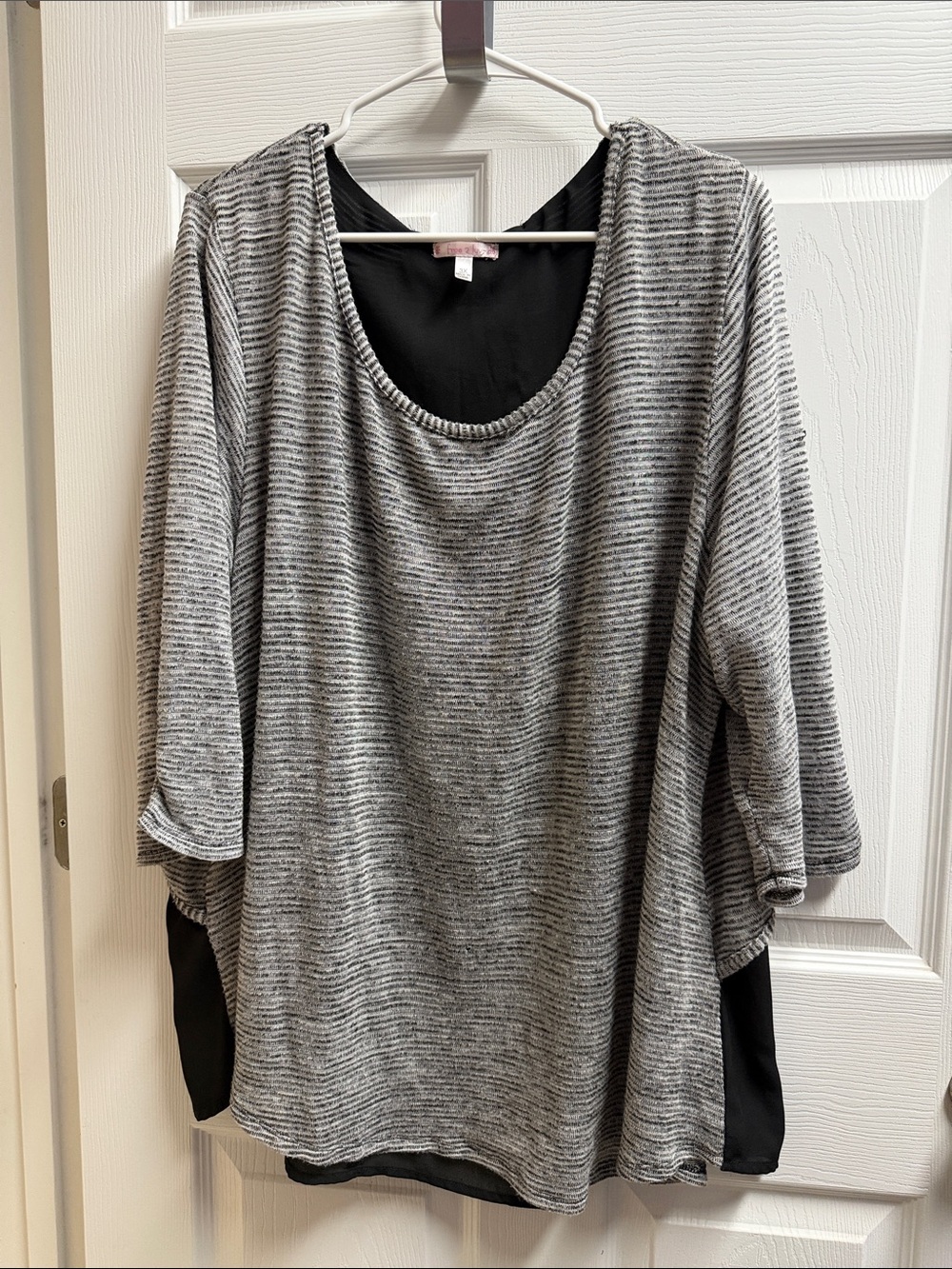 Women's Gray Striped Top with Black Back Panel back